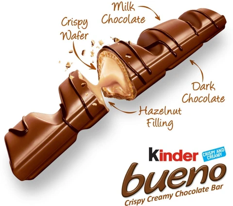 kinder bueno crispy creamy chocolate bar – milk chocolate with hazelnut cream kinder bueno crispy creamy chocolate bar – milk chocolate with hazelnut cream